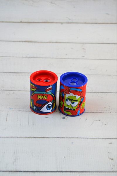 Kids Like Mate 2 Pieces Blue Lid Double Blade Pencil Sharpener with Metal Chamber