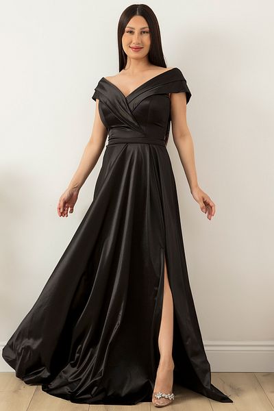 PULLIMM Off Shoulder Satin Evening Dress 39654