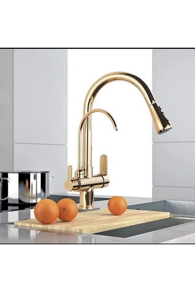 İSAOĞLU YAPI Purified Kitchen Faucet Gold Sink Faucet Spiral Purified Extending System Purified Gold Color