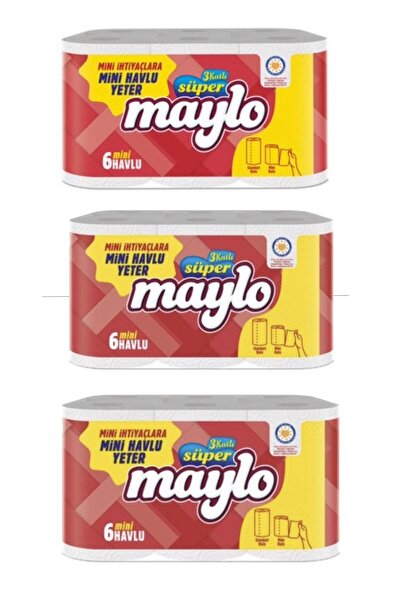 Maylo MİNİ KAĞIT HAVLU 3 KATLI 6'LI 3 PAKET 6*3=18 RULO
