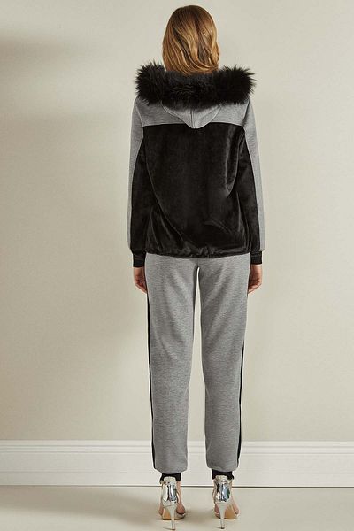 Guitar Hooded Gray Knitted Sweatshirt