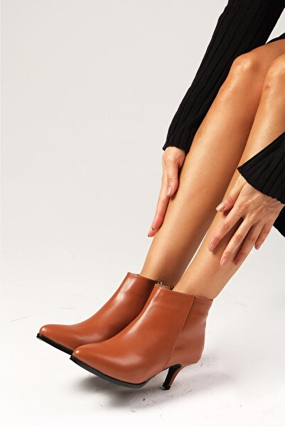 Mio Gusto Dámské kozačky na podpatku na zip s tenkou kožešinou Vanessa Tan Color