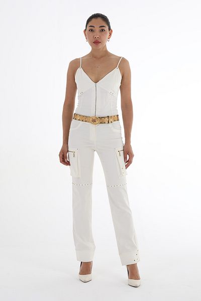 Balizza BLZ- CARGO POCKETED STONE EMBROIDERED SPECIAL BELT DESIGN NORMAL WAIST PANTS