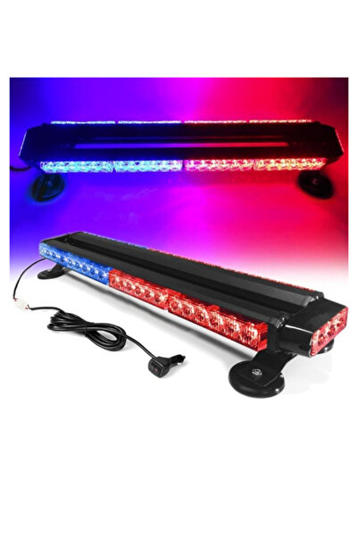 C9 4 Yönlü 30 Ledli Kırmızı Mavi Acil Durum İkaz Lambası 27 Modlu 38 CM