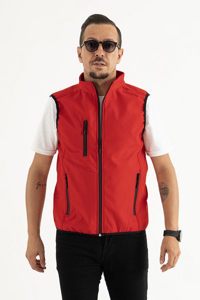 Souris Men's Red Slim Fit Slim Fit Fleece Inside Outdoor Softshell Vest