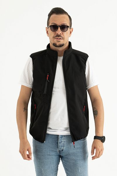 Souris Men's Black Slim Fit Slim Fit Fleece Inside Outdoor Softshell Vest