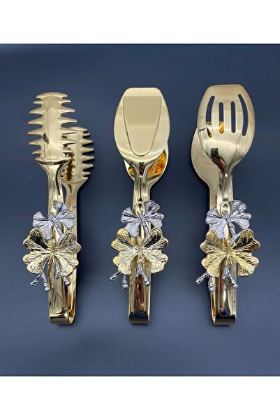 NEWTREND Züccaciye طقم تقديم تقديم أنيق ذهبي على شكل فراشة مطلي بالتيتانيوم م...