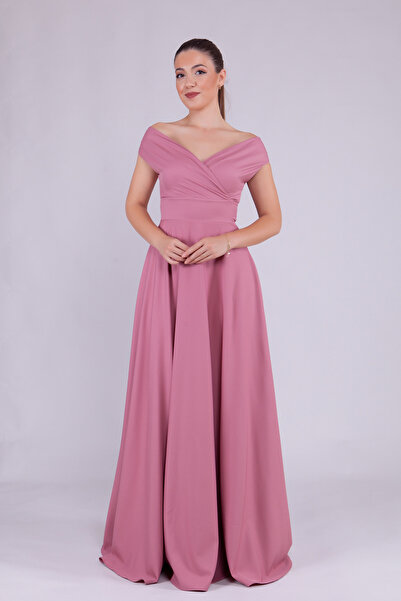 NO48 Rochie de seară evazată din țesătură țesătură fluidă, lungime maxi, cu d...