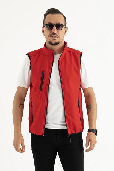 Souris Men's Red Slim Fit Slim Fit Fleece Inside Outdoor Softshell Vest