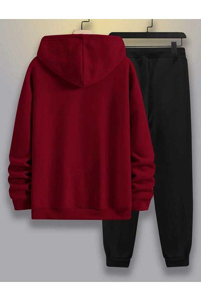 mercoledi Paris Printed Bottom Top Black Tracksuit Set Oversize Hooded