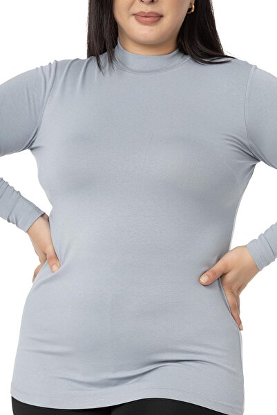 DISENTIS MODEST Large Size Half Fisherman Long Sleeve Viscose Light Gray Body