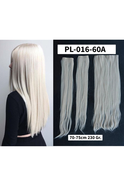 REMY HAİR Platin Buz Beyazı Düz Uzun Yarım Ay Saç – 3 Parça Çıt Çıt 75cm. 220...