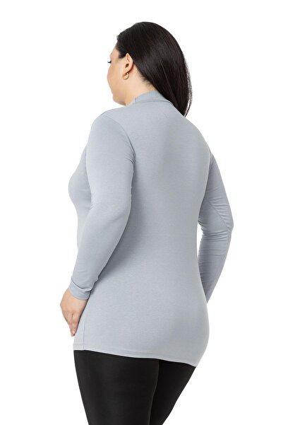 DISENTIS MODEST Large Size Half Fisherman Long Sleeve Viscose Light Gray Body