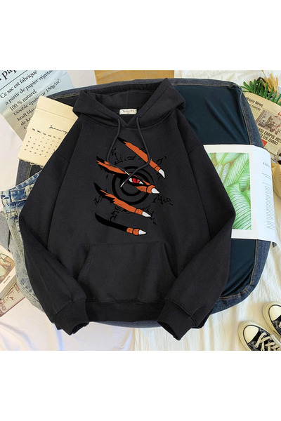 Baycombine35 Hanorac oversize cu glugă, unisex, negru, cu detaliu de ochi