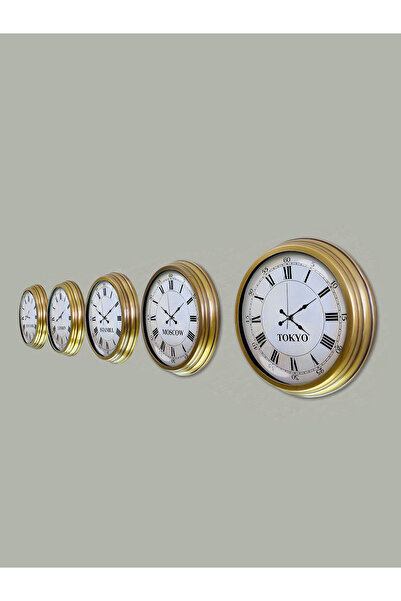 Platin Saat 40 سم معدن عتيق بقرص أبيض 5 قطع مجموعة ساعة عالمية للفندق