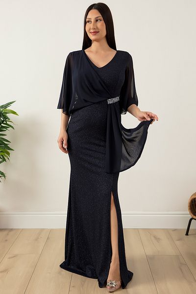 PULLIMM Waist Stone Detail Chiffon Glitter Dress 39688