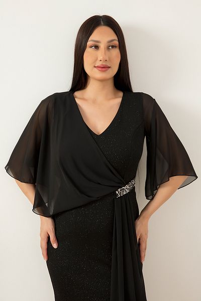 PULLIMM Waist Stone Detail Chiffon Glitter Dress 39688