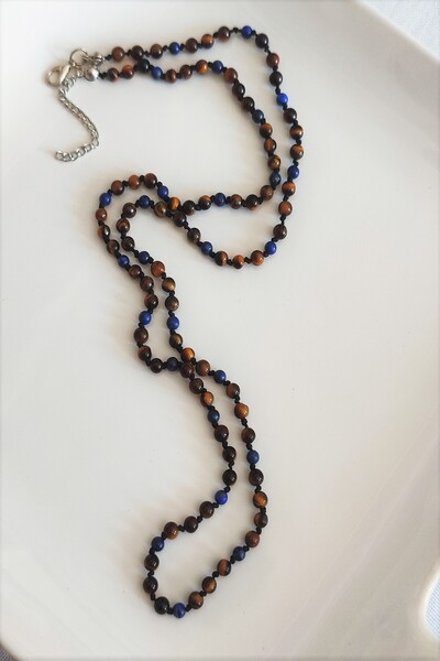 badeaccessories 4 mm Kaplangözü 3 mm Lapis Lazuli Doğal Taş Erkek Kolye