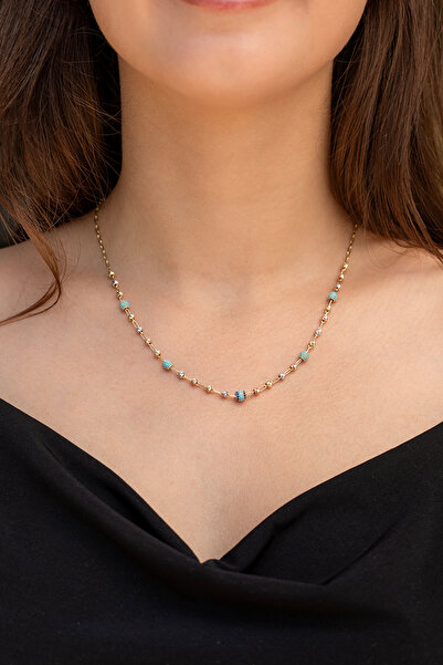 Cenova Jewelry 14 Ayar Altın Üç Renkli Dorikalı Kadın Kolye