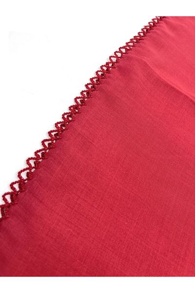 nazipek Embroidered Edge Cotton Red Writing 100X100Cm Scarf