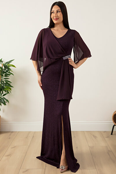 PULLIMM Beli Taş Detay Şifonlu Simli Elbise 39688