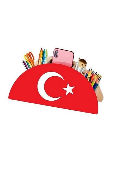 Ağaçistan Wooden Moon Star Desktop Pen Holder Pen Case Organizer Turkish Flag For Kids