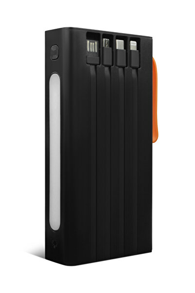 POWERWAY 30.000 Mah Pd 22.5W Dahili Kablolu Hızlı Şarj Led Fener Gerçek 30.000 Mah QC30S Siyah Powerbank