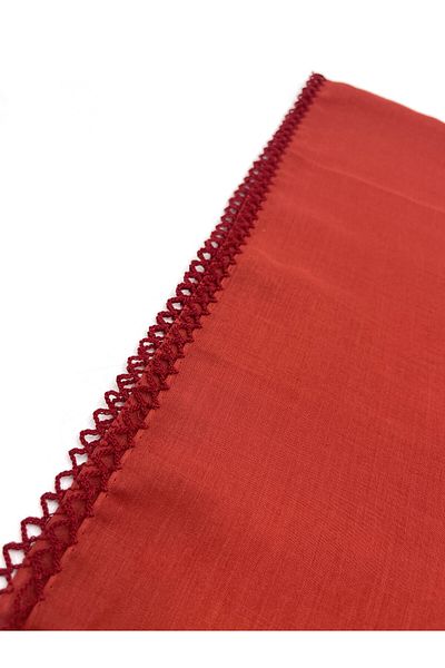 nazipek Embroidered Edge Cotton Red Writing 100X100Cm Scarf