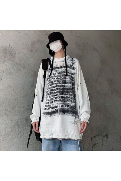 ÖZGESTORE Unisex Harajuku Damage Ripped Detail Oversize Sweater