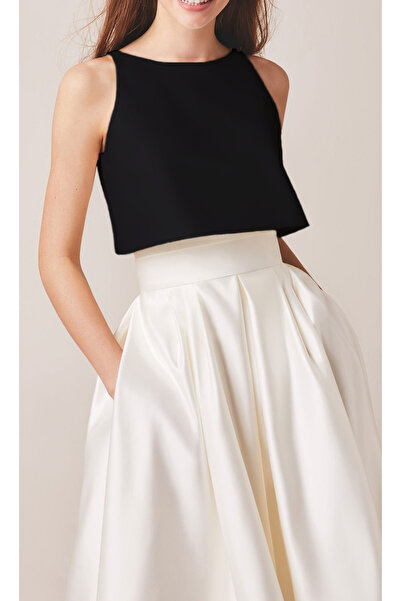 NSM فستان سهرة نسائي من الساتان مفتوح الظهر بقصة بيضاوية