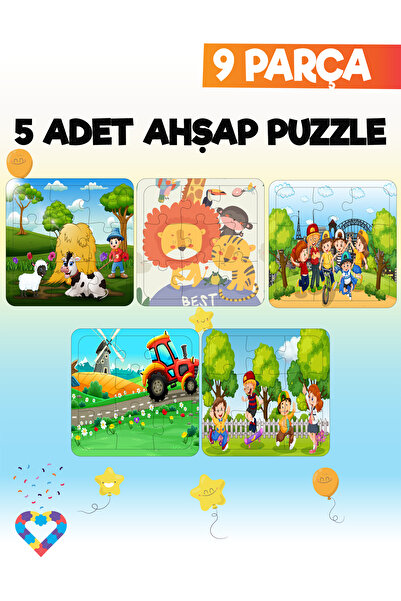 esatoys 9 Parçalı Montessori Ahşap Puzzle Seti – 2‑3 Yaş Eğitsel Oyun