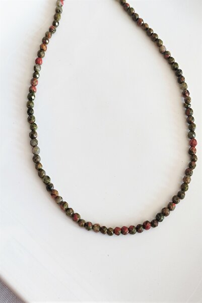 badeaccessories 3,5 MM DOĞAL TAŞ KOLYE Haki