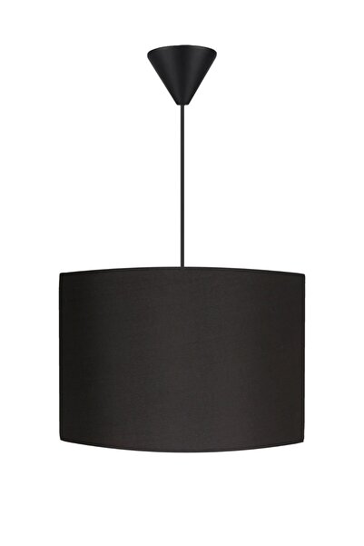 Modamonline Kumaş Sarkıt Tekli Avize Çap 30 Cm Retro Abajur Siyah Av129