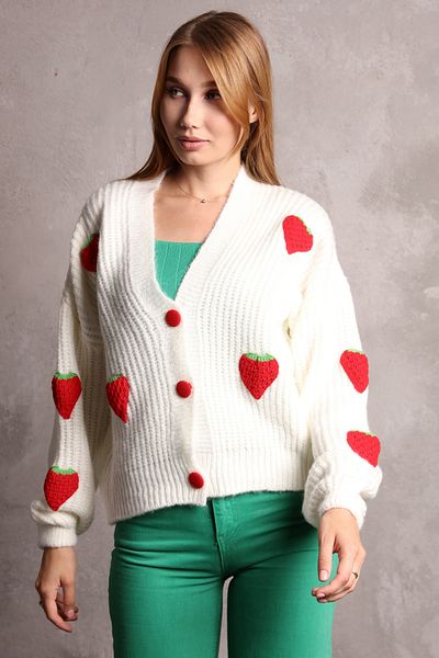 fujya Women's Cardigan Laser Cut Strawberry
