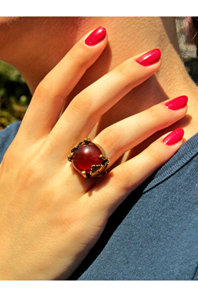 esha خاتم نسائي من حجر العقيق الطبيعي بنمط أوراق الشجر قابل للتعديل