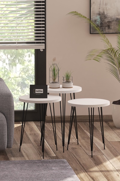 meDDex Zigon Sehpa 3 'Lü Beyaz