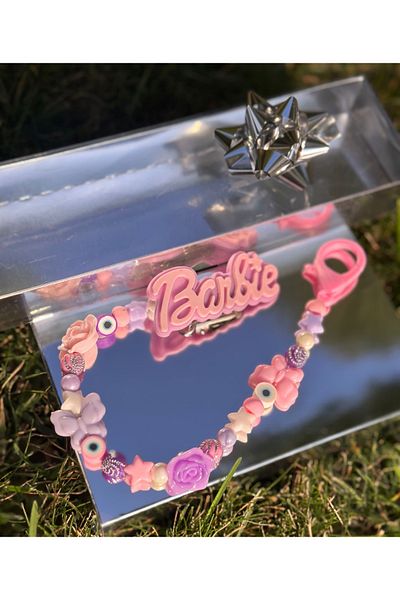 QUEEN AKSESUAR Trend fashion gift boxed baby girl pacifier chain strap lilac pink with rose flowers