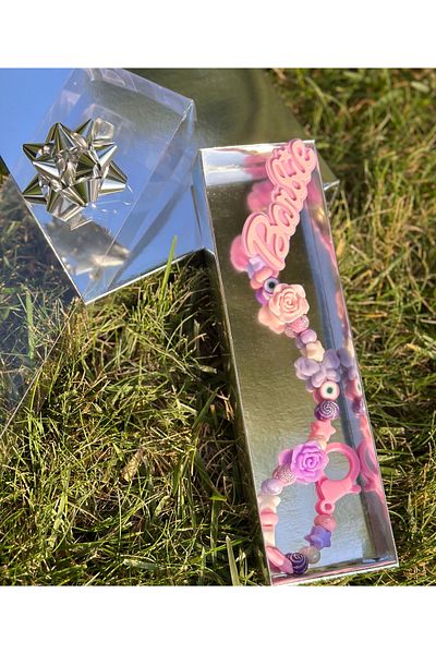 QUEEN AKSESUAR Trend fashion gift boxed baby girl pacifier chain strap lilac pink with rose flowers
