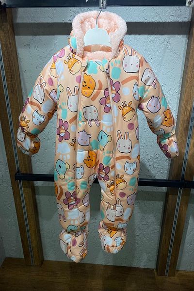 PODIUM GYM Baby Cosmonaut Jumpsuit with Koala & Rabbit Characters, Removable Gloves & Booties, Double Zipper