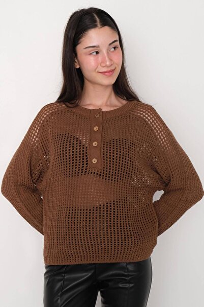 Addax Openwork Crew Neck Knitwear K10210 -D10