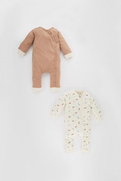DeFacto Baby Boy Newborn Dinosaur Printed Combed Cotton 2-Piece Jumpsuit