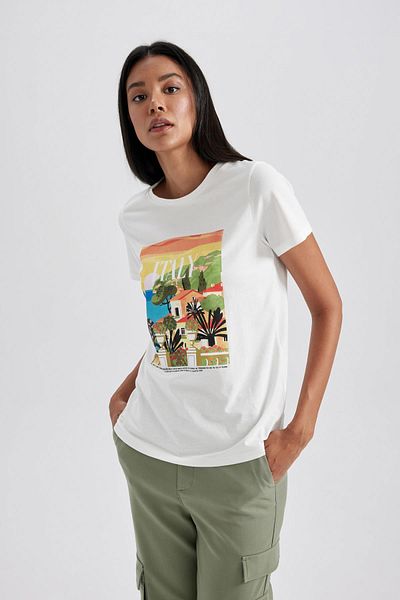 DeFacto Regular Fit Crew Neck Printed Combed Cotton Short Sleeve T-Shirt B4366Ax23Hs