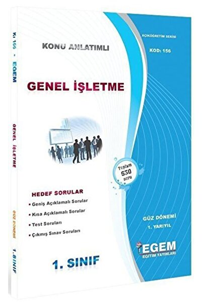 Egem Eğitim Yayınları AÖF 1. Sınıf Genel İşletme Güz Dönemi 1. Yarıyıl Konu A...