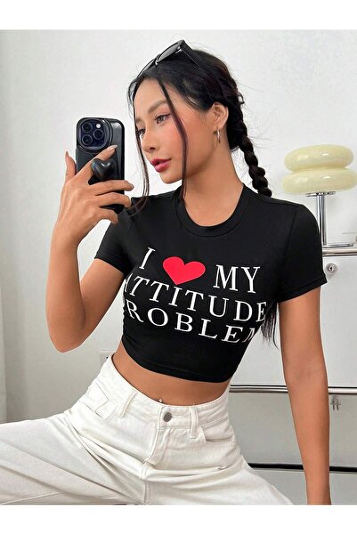 Jose Clothing FEMEI NEGRU IMPRIMAT MÂNECĂ SCURTĂ AșEZAT PE CORP CROP TOP BABY...