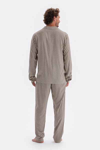 Dagi Multicolour Microprint Printed Shirt Collar Pajama Top