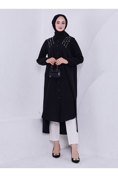 Por La Cara Terekoton Long Stone Detailed Tunic - Black - Por La Cara