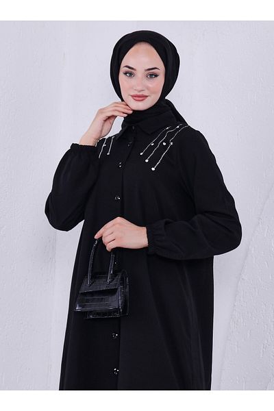 Por La Cara Terekoton Long Stone Detailed Tunic - Black - Por La Cara