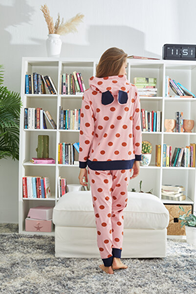 Siyah İnci Kapişonlu Pamuklu Likralı Örme Pijama Takım
