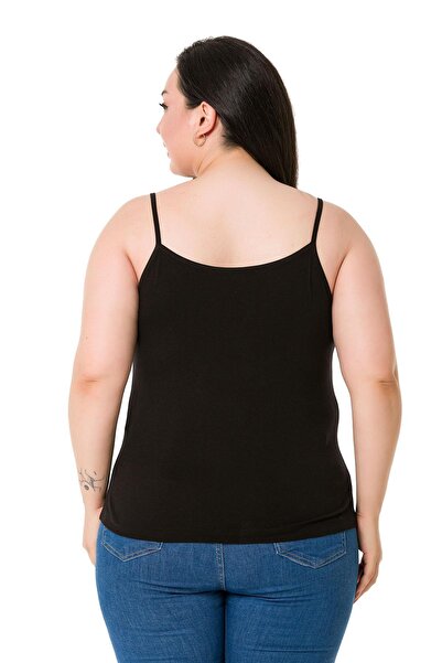 DISENTIS MODEST Large Size Rope Strap Lace Viscose Black Blouse