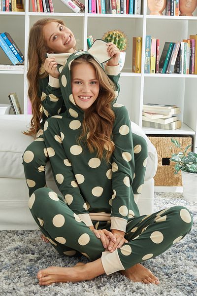 Siyah İnci Set de pijamale tricotate Lycra din bumbac cu glugă